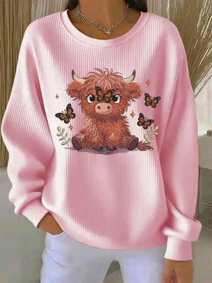 Sweat-shirt Highland Cow Print Femme