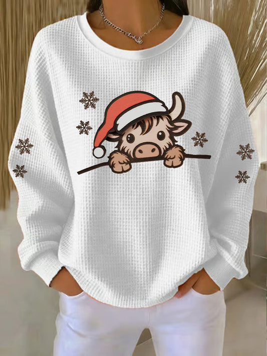 Haut imprimé vache de Noël Highland Femme