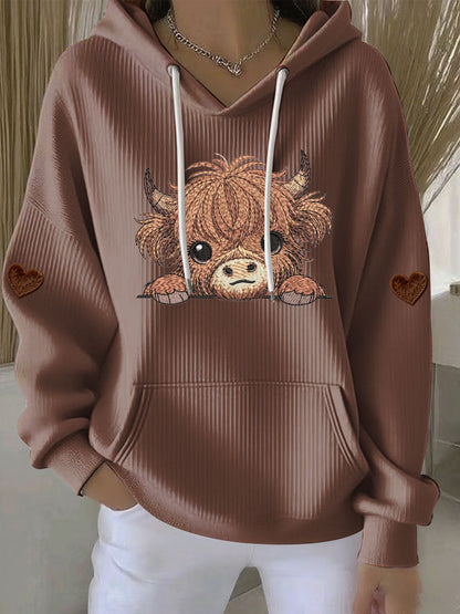 Chandail à capuchon Highland Cow Print Femme