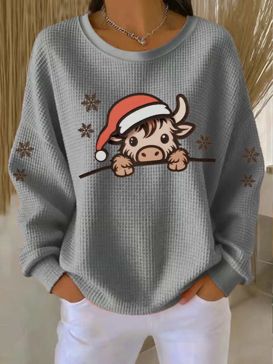 Haut imprimé vache de Noël Highland Femme
