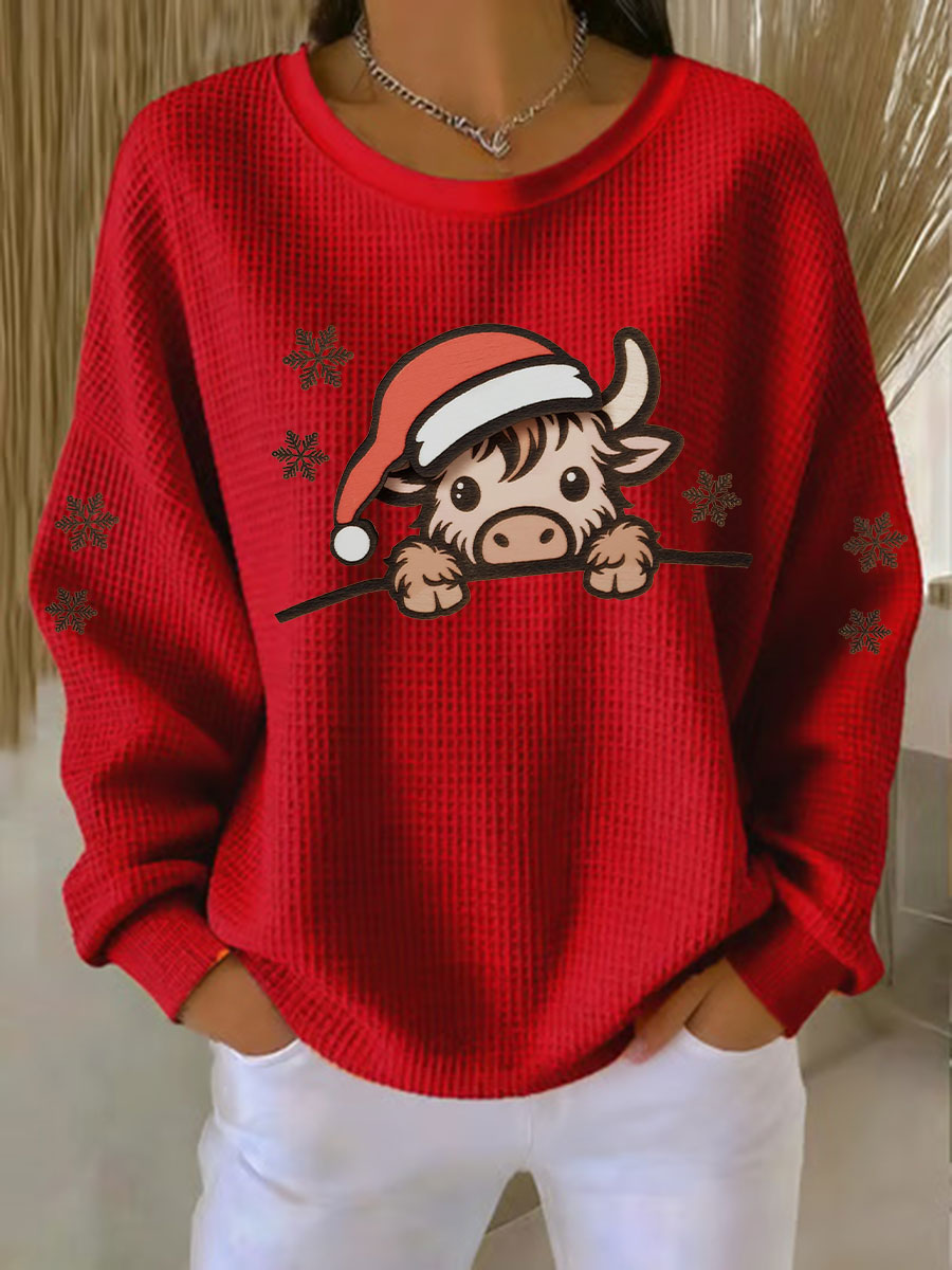 Haut imprimé vache de Noël Highland Femme