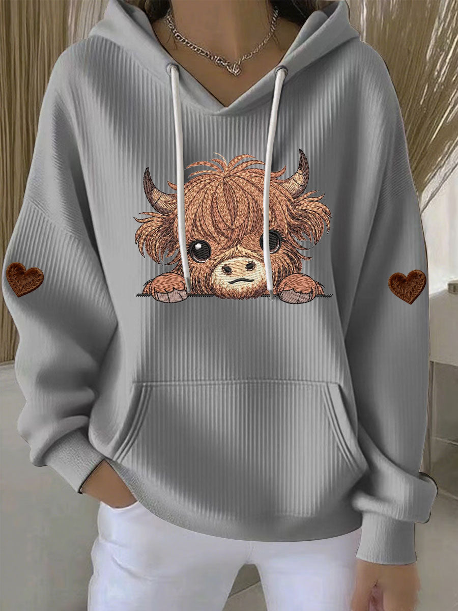 Chandail à capuchon Highland Cow Print Femme
