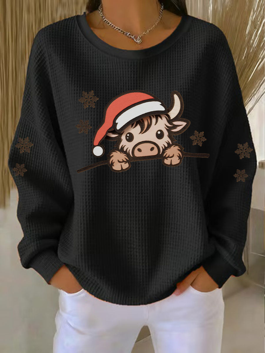 Haut imprimé vache de Noël Highland Femme