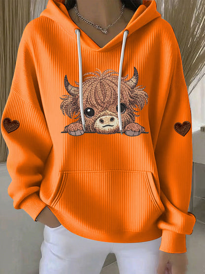Chandail à capuchon Highland Cow Print Femme