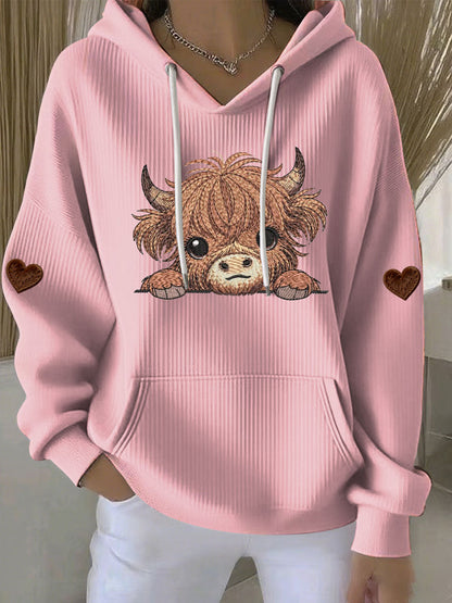 Chandail à capuchon Highland Cow Print Femme