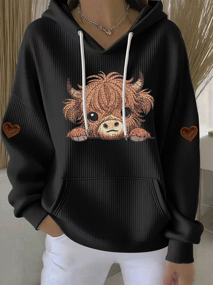 Chandail à capuchon Highland Cow Print Femme