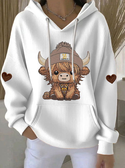 Chandail à capuchon Highland Cow Print Femme
