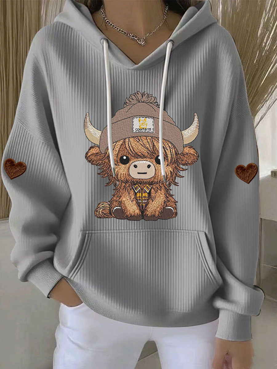 Chandail à capuchon Highland Cow Print Femme