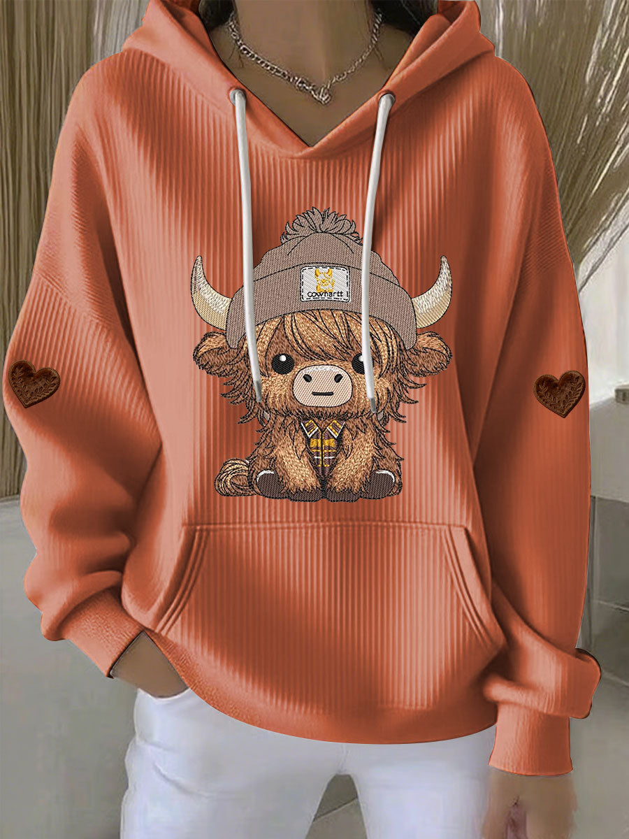 Chandail à capuchon Highland Cow Print Femme