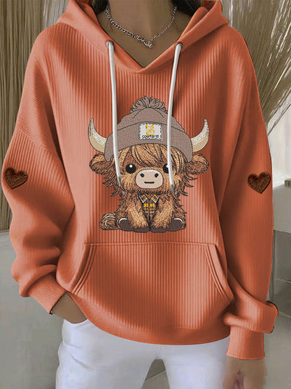 Chandail à capuchon Highland Cow Print Femme
