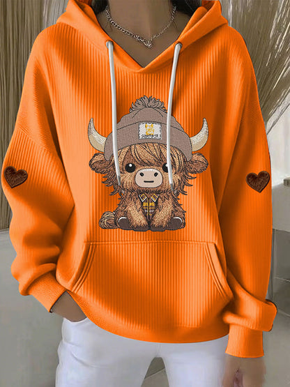 Chandail à capuchon Highland Cow Print Femme