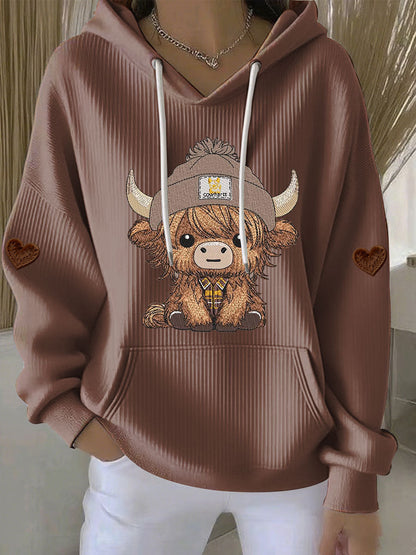 Chandail à capuchon Highland Cow Print Femme