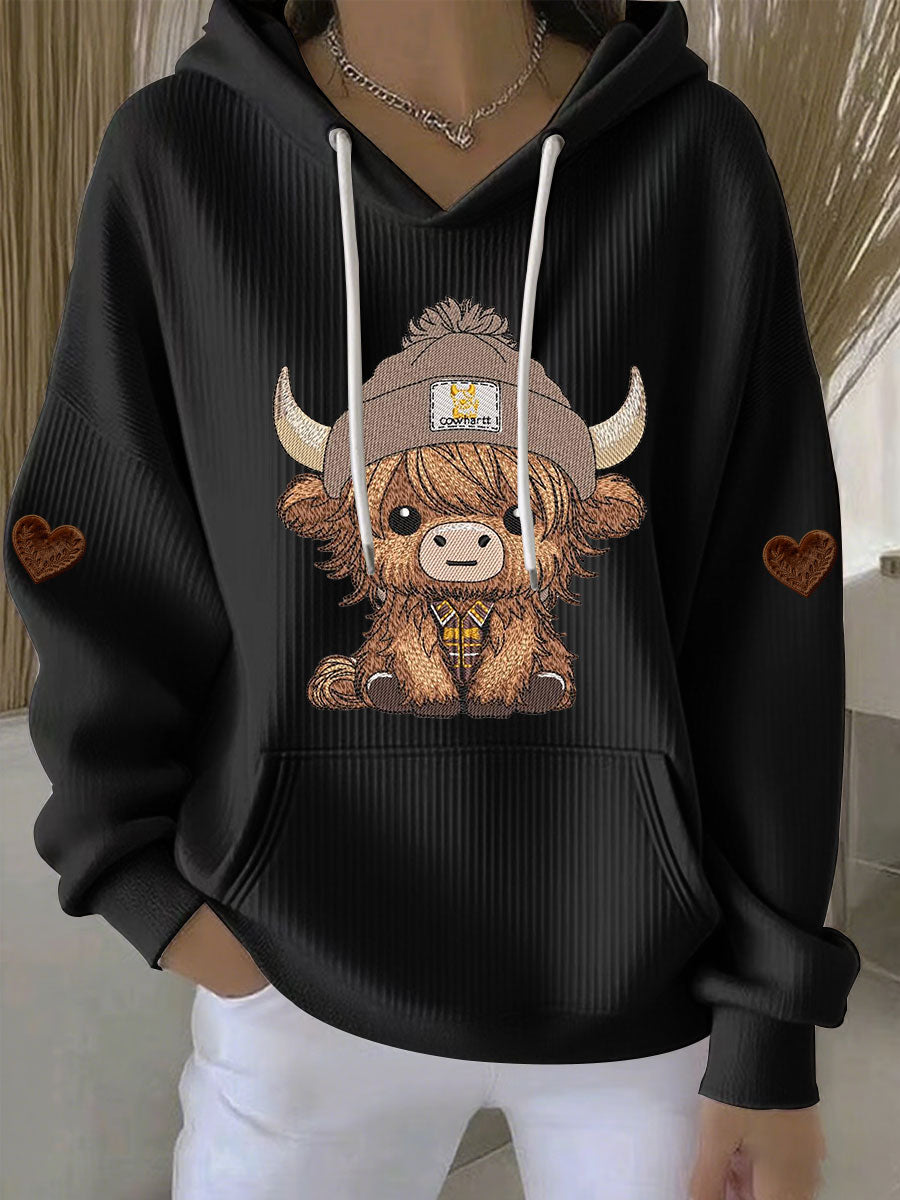Chandail à capuchon Highland Cow Print Femme