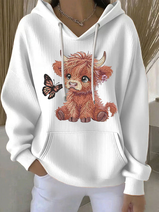 Chandail à capuchon Highland Cow Print Femme