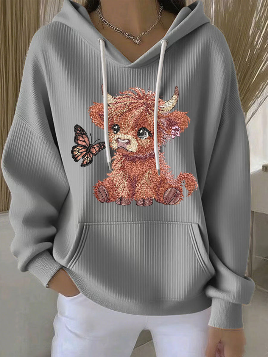 Chandail à capuchon Highland Cow Print Femme