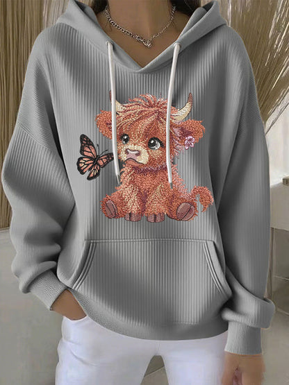 Chandail à capuchon Highland Cow Print Femme