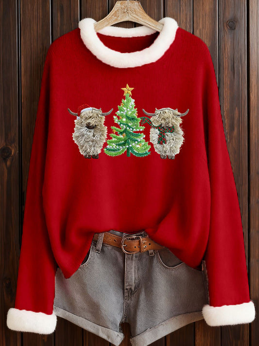 Haut imprimé vache de Noël Highland Femme