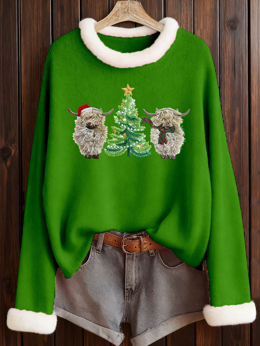Haut imprimé vache de Noël Highland Femme