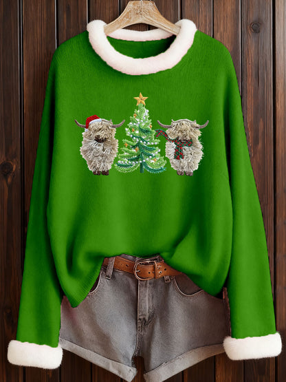 Haut imprimé vache de Noël Highland Femme