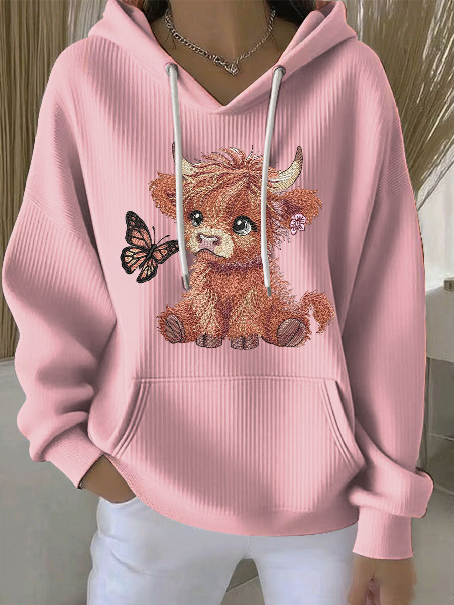 Chandail à capuchon Highland Cow Print Femme
