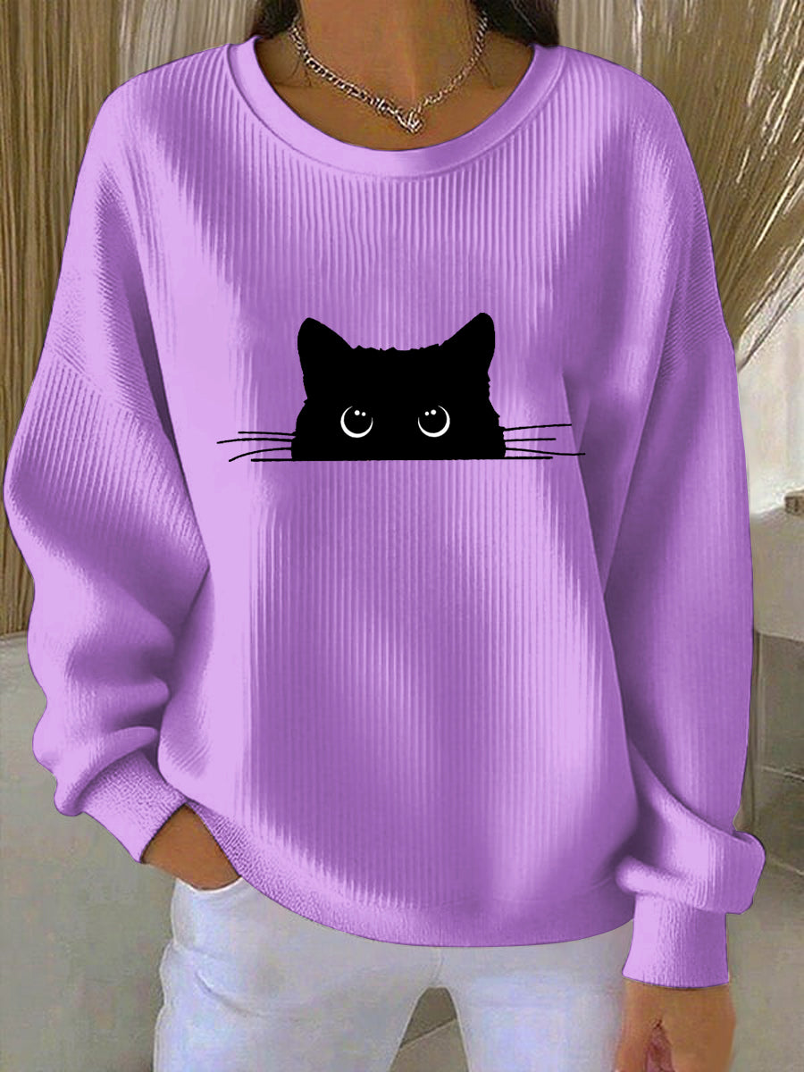 Sweat-shirt imprimé chat mignon pour femme