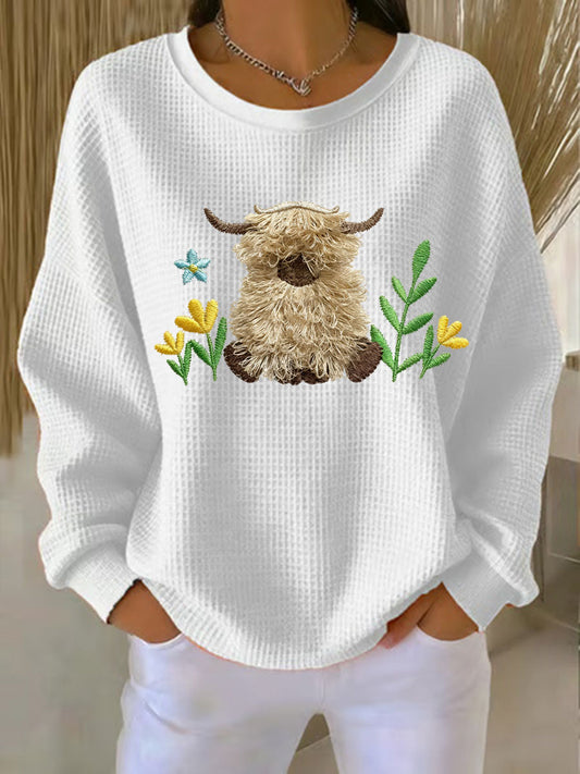 Sweat-shirt Highland Cow Print Femme