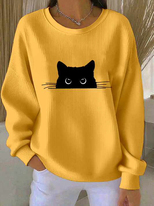 Sweat-shirt imprimé chat mignon pour femme