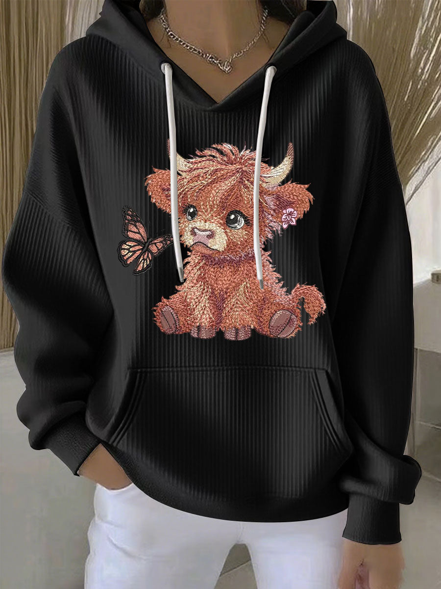 Chandail à capuchon Highland Cow Print Femme