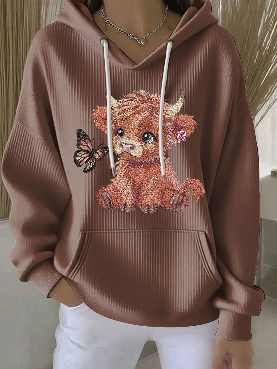 Chandail à capuchon Highland Cow Print Femme