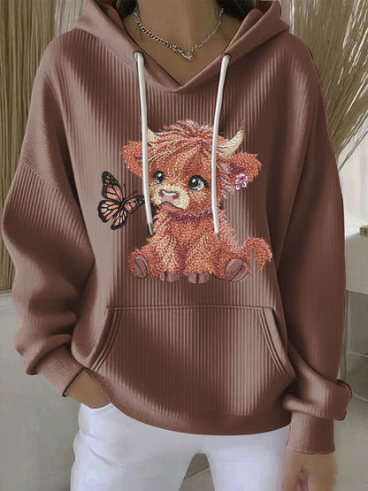 Chandail à capuchon Highland Cow Print Femme