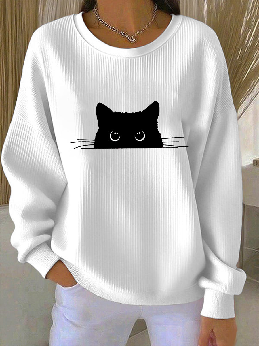 Sweat-shirt imprimé chat mignon pour femme