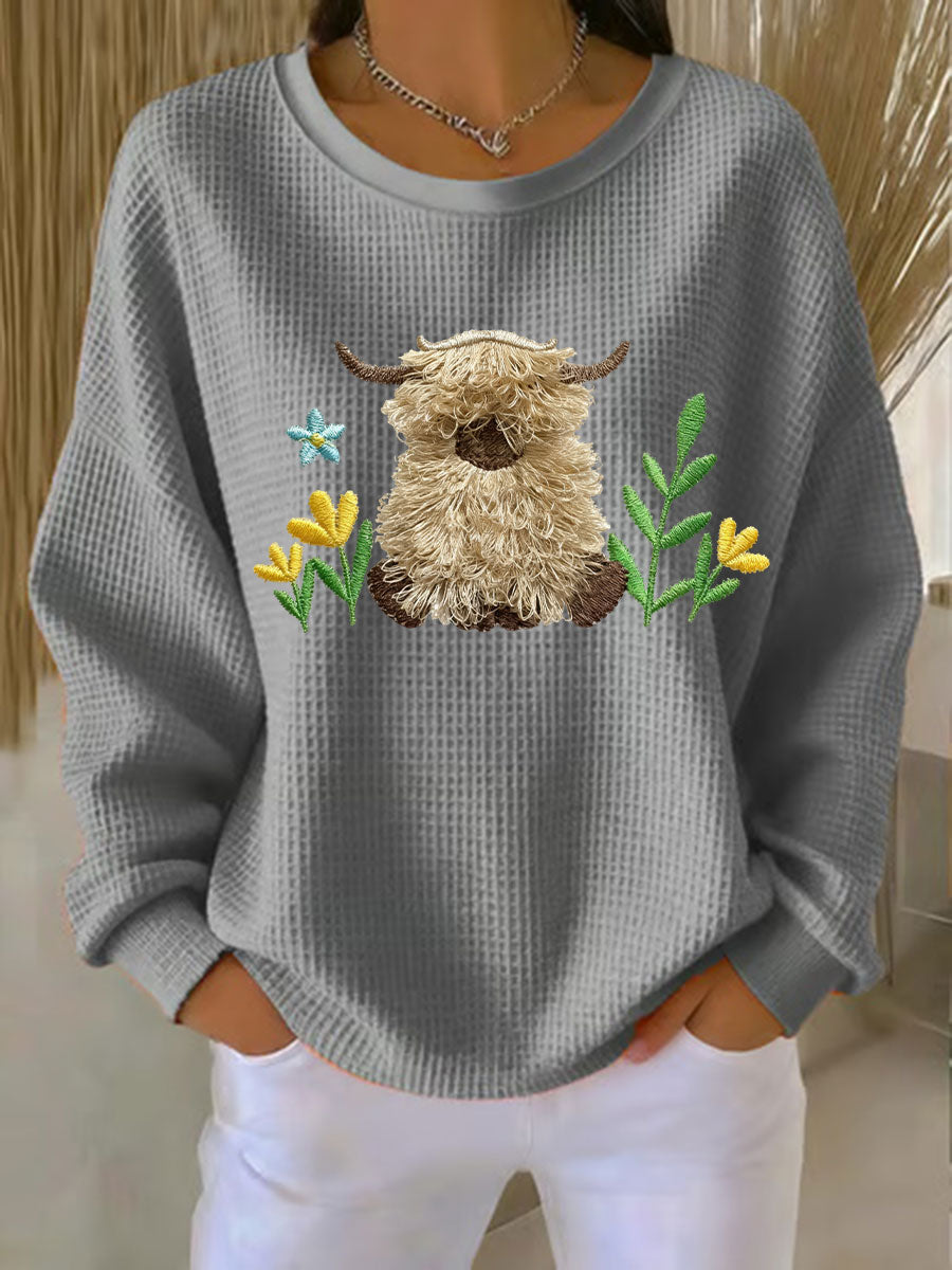 Sweat-shirt Highland Cow Print Femme