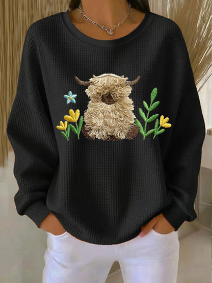 Sweat-shirt Highland Cow Print Femme