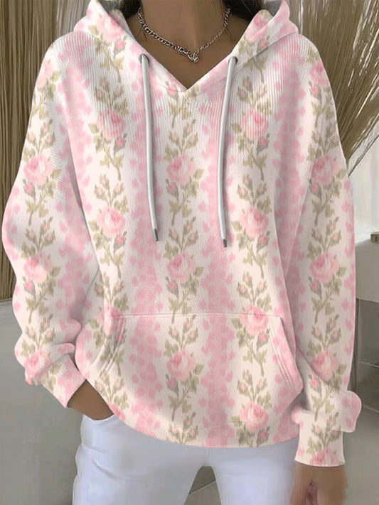 Sweat à Capuche Décontracté Femme Rose Cancer Du Sein Imprimé