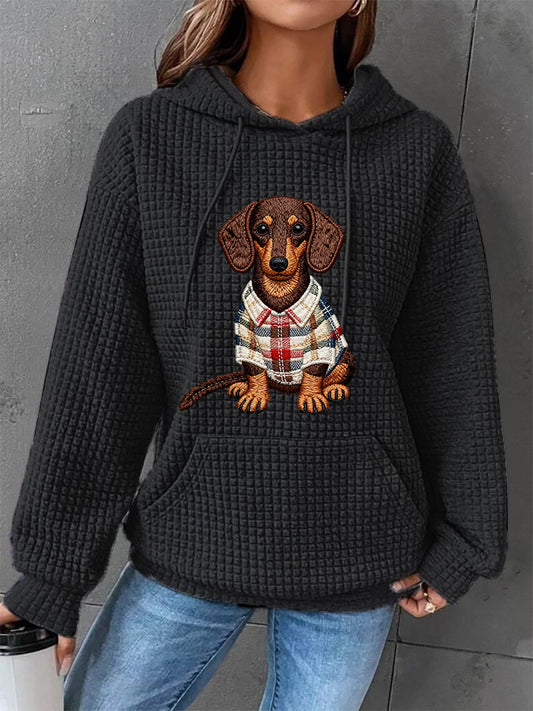 Sweat à capuche à carreaux Dog Art Print pour femmes