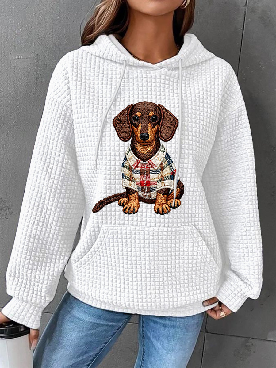 Sweat à capuche à carreaux Dog Art Print pour femmes