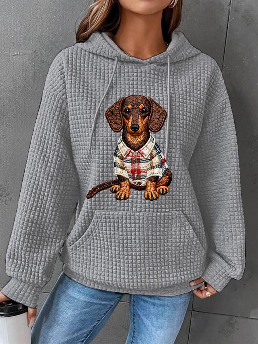 Sweat à capuche à carreaux Dog Art Print pour femmes