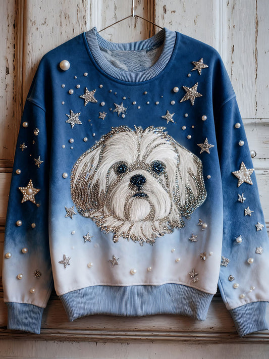 Chien Art Print Vintage Casual Sweatshirt Femme