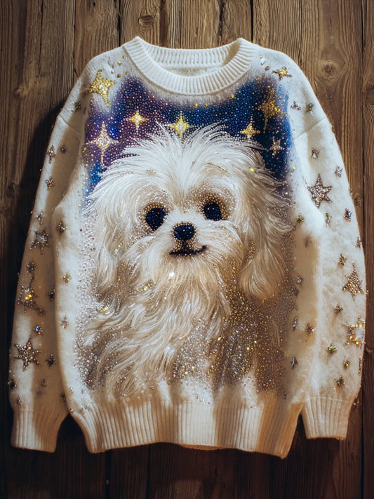 Chien Art Print Vintage Casual Sweatshirt Femme