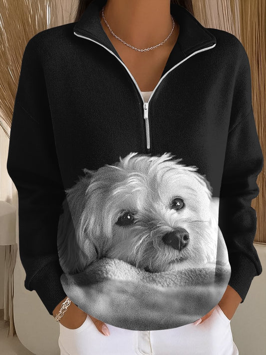 Chien Art Print Vintage Casual Sweatshirt Femme