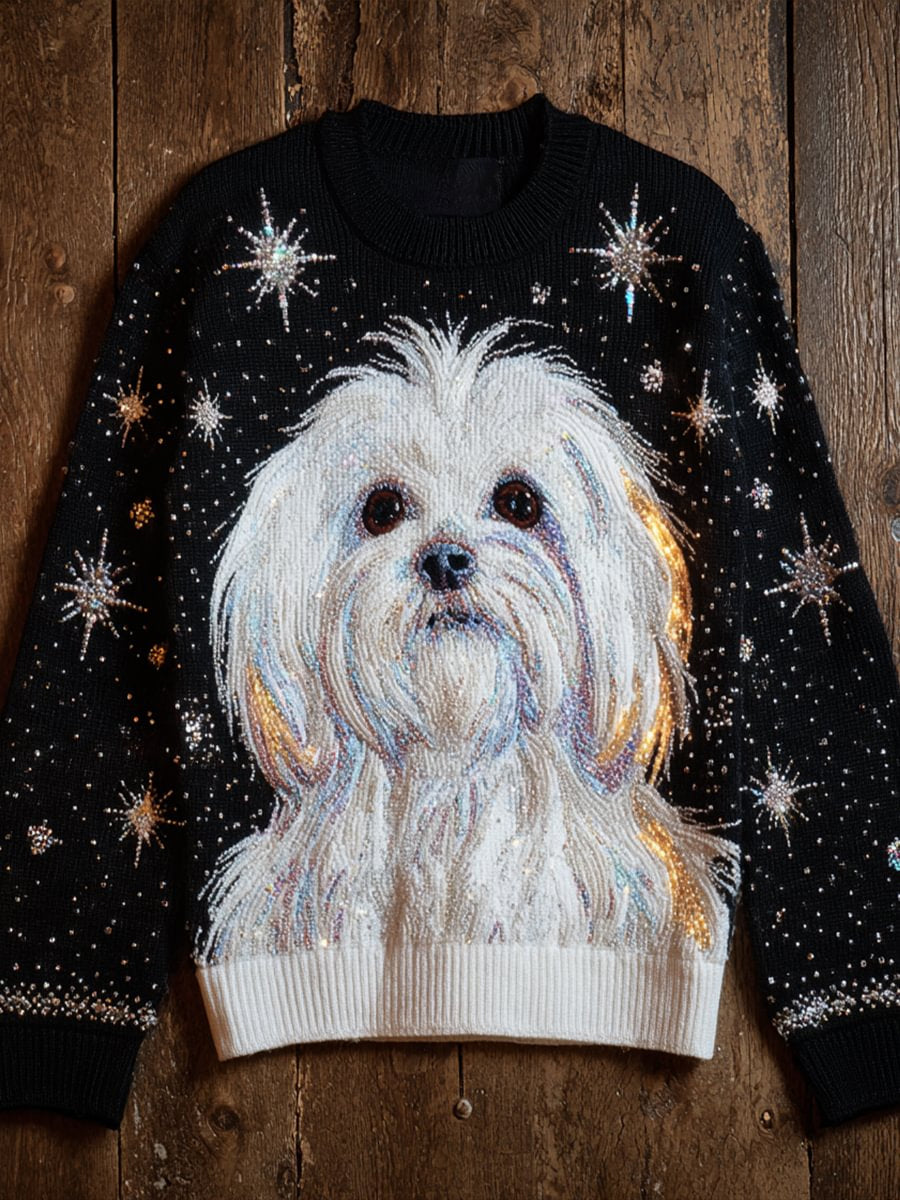 Chien Art Print Vintage Casual Sweatshirt Femme