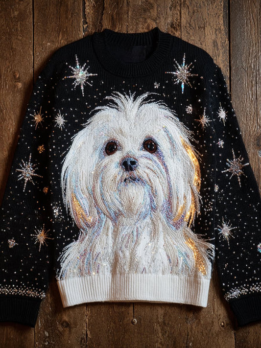 Chien Art Print Vintage Casual Sweatshirt Femme