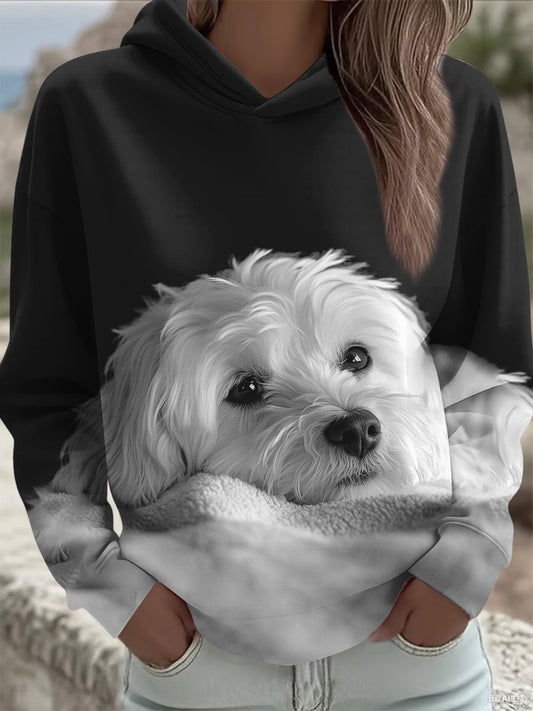 Chien Art Print Vintage Casual Sweatshirt Femme