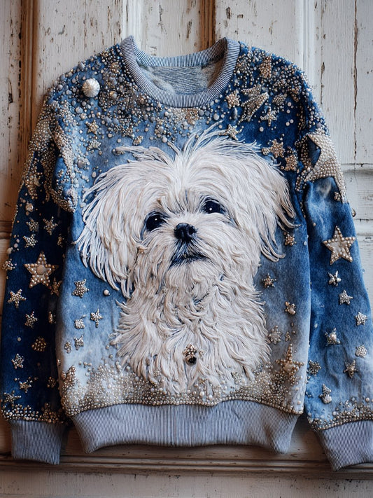 Chien Art Print Vintage Casual Sweatshirt Femme