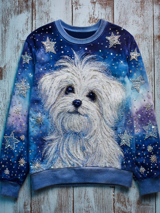 Chien Art Print Vintage Casual Sweatshirt Femme