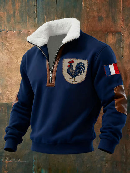 Chandail à capuchon à glissière Baggy Drapeau Français Le Coq Gaulois pour homme