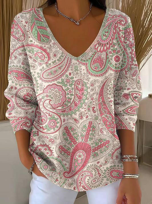 Top Côtelé Femme Rose Imprimé Art