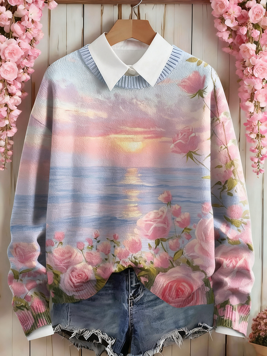 Sweat-shirt Femme Rose Imprimé Floral