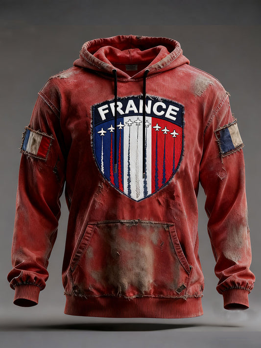 Sweat à capuche surdimensionné avec poches Timbre de chasse Français Homme