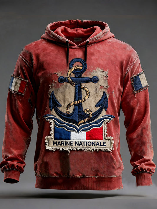 Sweat à capuche surdimensionné à épaules dénudées avec poches Marine Nationale Homme